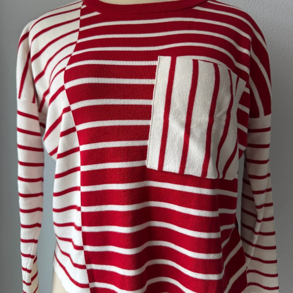 CAbi Pocket Pullover #5635 Oversized Red/White/Black Stripes-M